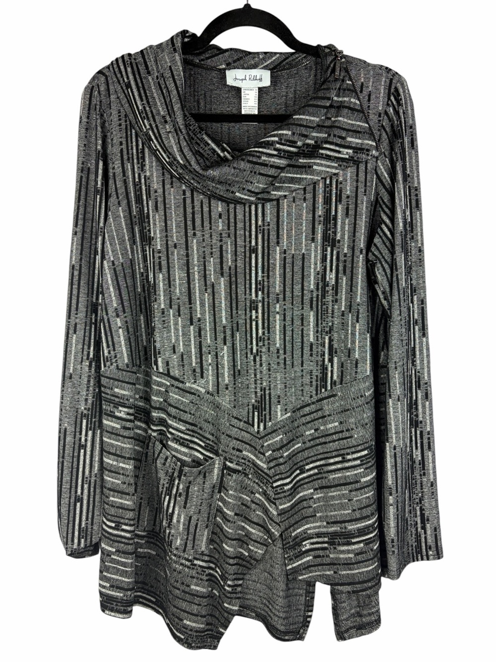 Joseph Ribkoff Gray Abstract Print Asymmetrical Zip Tunic Top Size 12